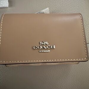 Coach Taupe Leather Mini Wallet with Silver Logo